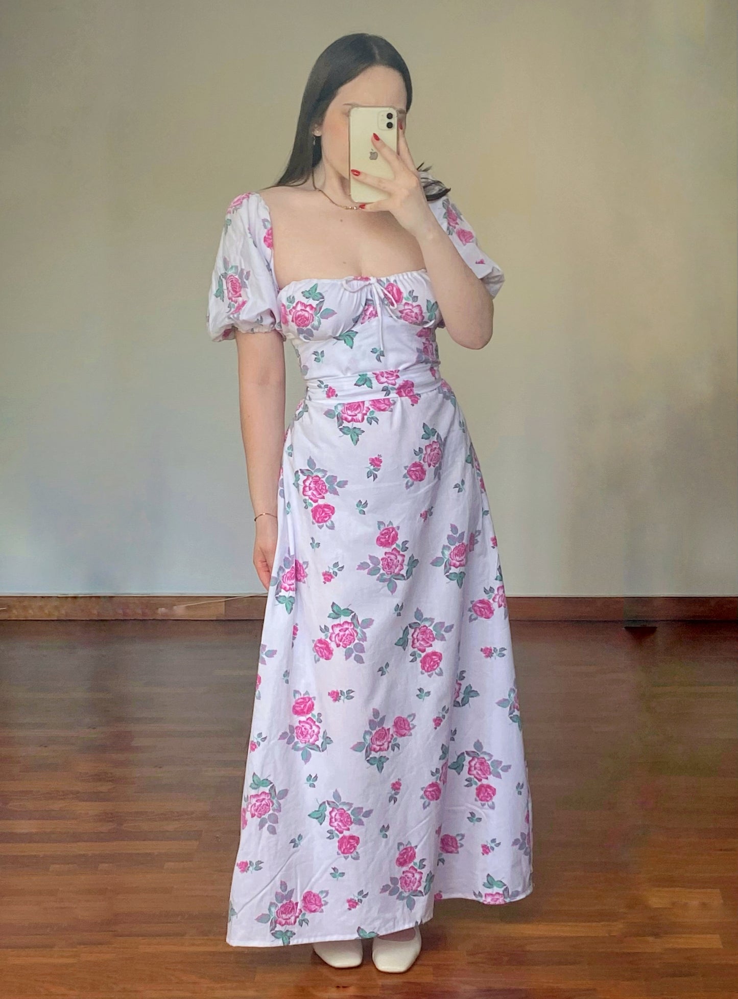 Robe MOA Blanche à fleurs roses