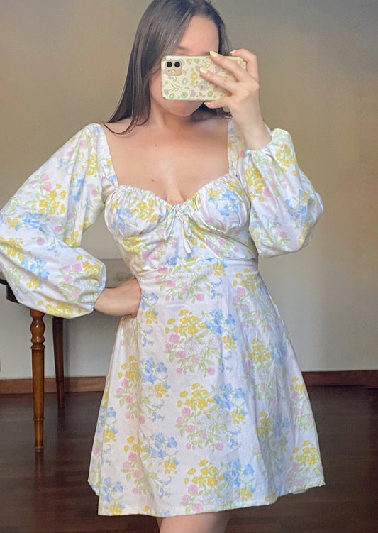 Robe AMBRE blanches à fleurs pastel